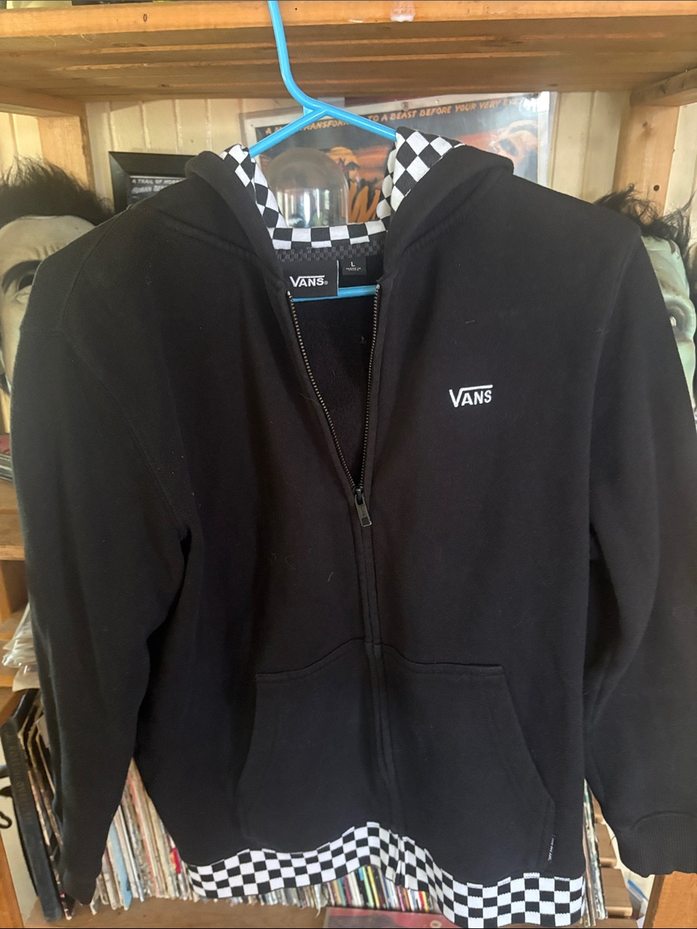 Vans Black Hoodie with Checkerboard Trim boys L